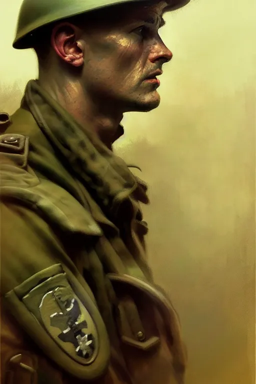 Prompt: hyperrealist portrait of a ww 2 soldier by jeremy mann and alphonse mucha, fantasy art, photo realistic, dynamic lighting, artstation, poster, volumetric lighting, very detailed faces, 4 k, award winning