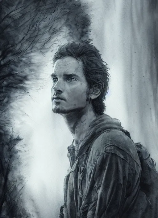 Image similar to portrait, Alexander Supertramp, Into The Wild, watercolor, dramatic lighting, cinematic, establishing shot, extremely high detail, foto realistic, cinematic lighting, pen and ink, intricate line drawings, by Yoshitaka Amano, Ruan Jia, Kentaro Miura, Artgerm, post processed, concept art, artstation, matte painting, style by eddie mendoza, raphael lacoste, alex ross