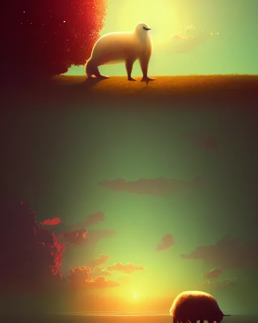 Prompt: white capybara in a non - euclidian space, surreal photography, sunrise dramatic light, impressionist painting, colorful clouds, digital painting, artstation, kilian eng, john harris, bastien lecouffe - deharme, simon stalenhag, flower face