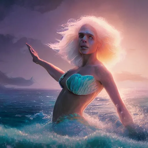 Image similar to doc brown as arielle the mermaid in water, medium shot, disney animation, sharp, illustration, sharp, anime key art by greg rutkowski, bloom, dramatic lighting sharp focus, cinematic, artbook, smooth