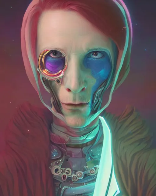 Image similar to highly detailed surreal vfx portrait of a spacepunk grim reaper, stephen bliss, unreal engine, greg rutkowski, loish, rhads, beeple, makoto shinkai and lois van baarle, ilya kuvshinov, rossdraws, tom bagshaw, alphonse mucha, global illumination, detailed and intricate environment