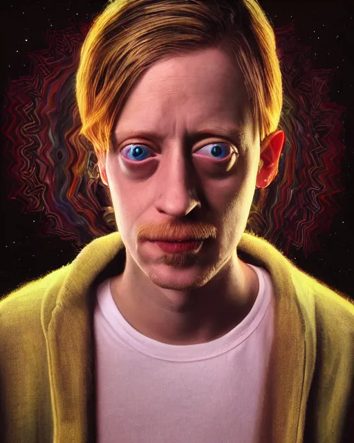 Prompt: portrait ultra dimensional macaulay culkin entity, accidentally tripping on dmt and acid, psychedelic experience, overwhelming psychosis of self realization and burning awakening, ultra high definition, unreal engine 5, hyperrealism, masterpiece composition, by casey weldon, barclay shaw 8 k photorealistic