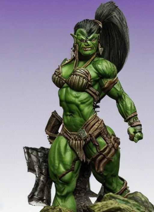 Image similar to Image on the store website, eBay, Detailed Miniature of a muscular female Orc Warrior with dark green skin .
