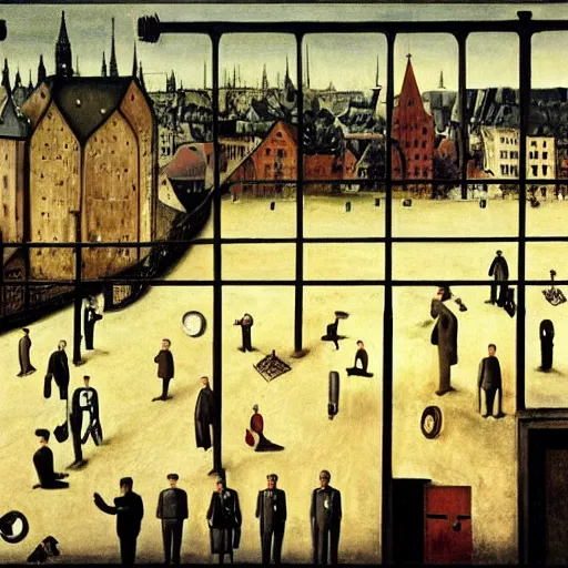 Image similar to nuremberg, surrealistic painting by paul delvaux