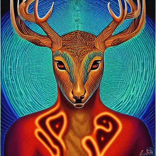 Image similar to deer deity by Alex Grey