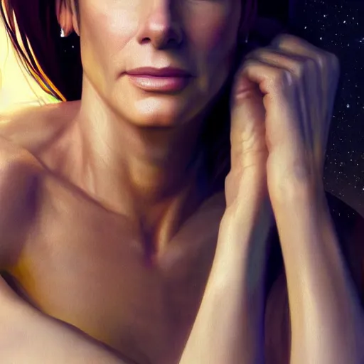 Image similar to hyperrealist portrait of sandra bullock as venus, fantasy art, photo realistic, dynamic lighting, artstation, poster, volumetric lighting, very detailed faces, 4 k, award winning