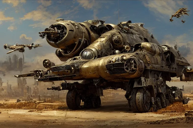 Prompt: A steampunk A10 warthog, mattepainting by Greg Rutkowski Raphael Lacoste and John Berkey, realistic, raytracing, trending on Artstation