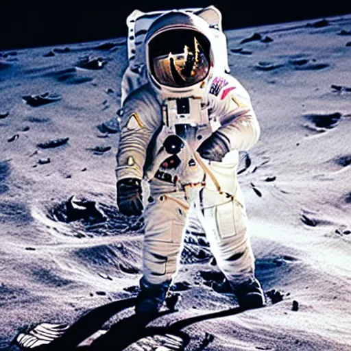 Image similar to Photograph of a cat in an astronaut suit in the moon