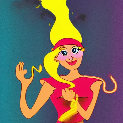 Prompt: colored smoke in the shape of genie girl