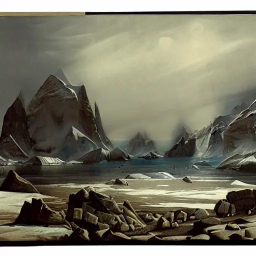 Image similar to A matte painting of ancient Antarctica by Abdel Malekinovsky and Boris Pugachev