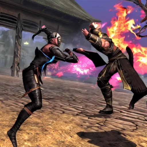 Prompt: MidJourney vs StableDiffusion battle, Mortal Kombat style fatality
