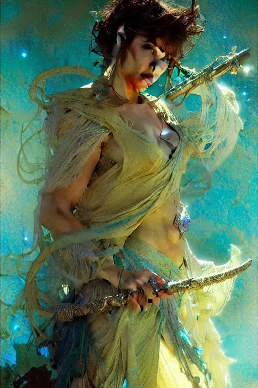 Prompt: pearlescent turquoise moon sorcerer, character design, painting by gaston bussiere, craig mullins, greg rutkowski, alphonse mucha