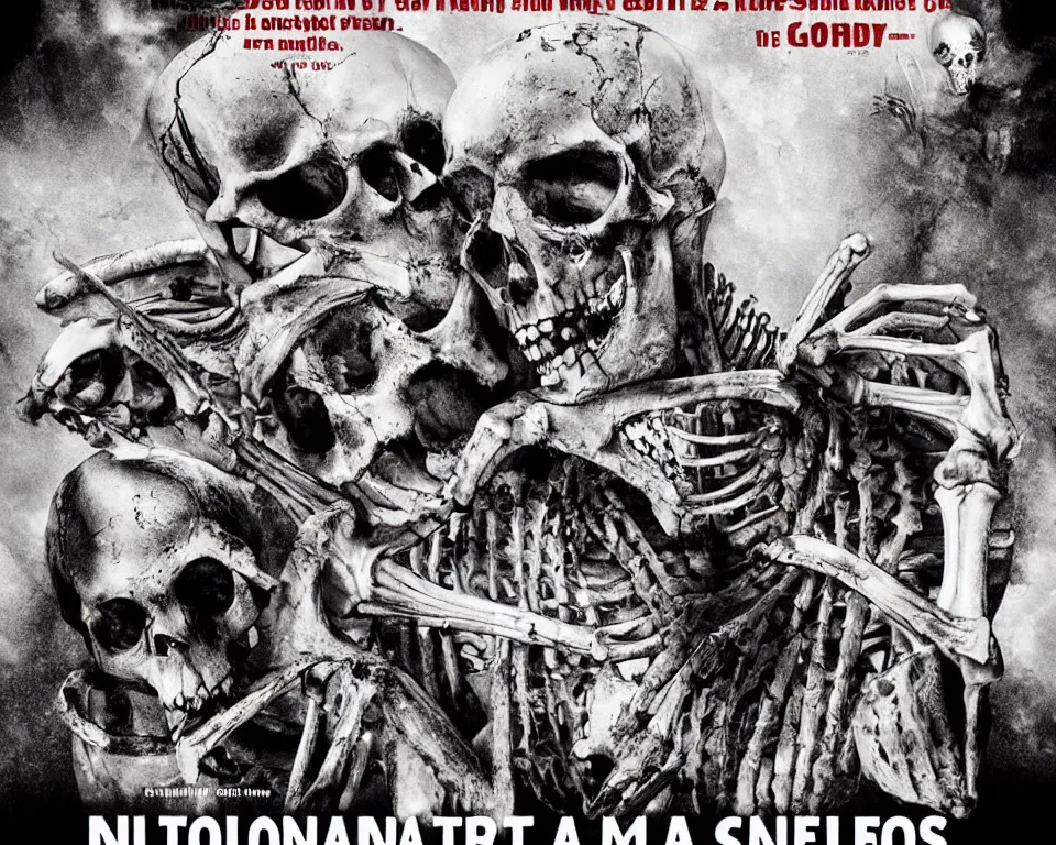 Image similar to a horror movie poster about a skeleton invasion