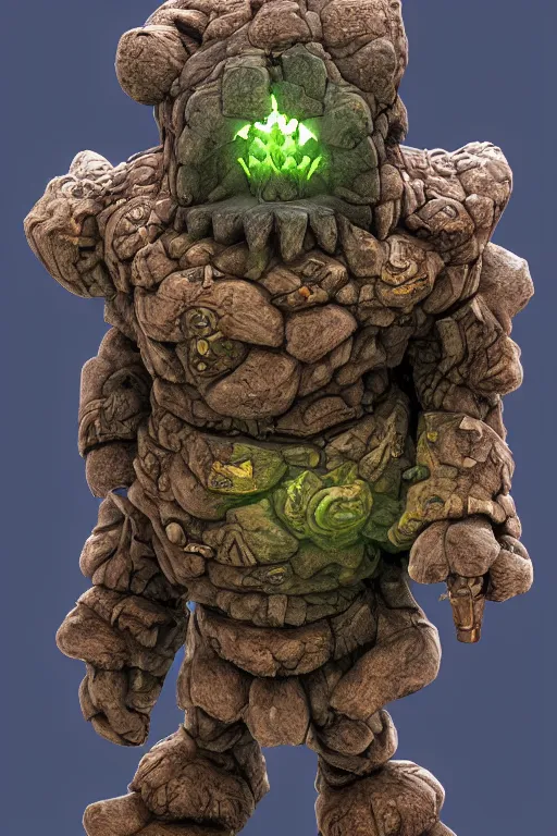 Image similar to zelda fantasy art giant golem troll wood rock greeble gemstone, global illumination ray tracing hdr fanart arstation by sung choi and eric pfeiffer and gabriel garza and casper konefal