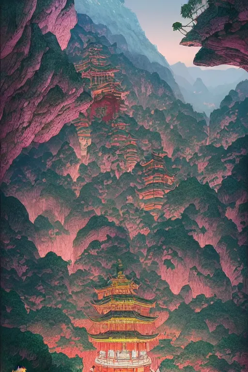 Image similar to a beautiful hyperdetailed illustration of absolutely beautiful laojun mountain, from china, perfectly shaded, atmospheric lighting, style of studio ghibli, makoto shinkai, raphael lacoste, louis comfort tiffany, artgerm, james jean, victo ngai, ross tran, chinese style