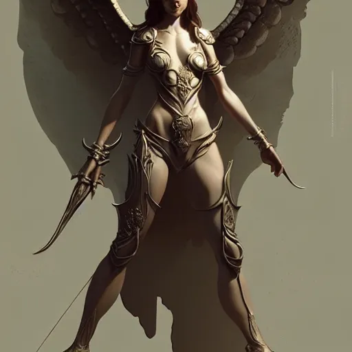 Image similar to fullbody!! female fantasy angel trending on artstation, smooth and sharp, intricate, fine details, elegant, dynamic pose, detailed and intricate environment, professional character concept art by tatyana kupriyanova and greg rutkowski and raymond swanland