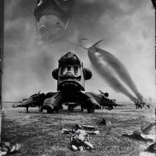 Image similar to alien invasion, world war 2, old photograph