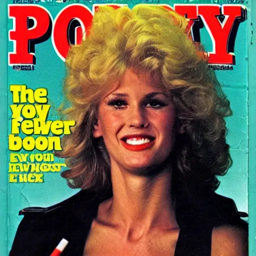 Image similar to the cover of playboy magazine from 1983 with a very ugly woman