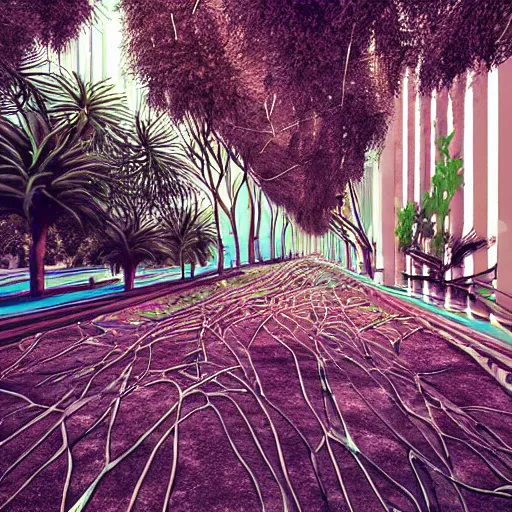 Image similar to Beautiful city of the future, overgrown with trees and plants. Nice colour scheme, warm colour. Grainy. Beautiful artistic digital artwork by artist Lurid. (2022)