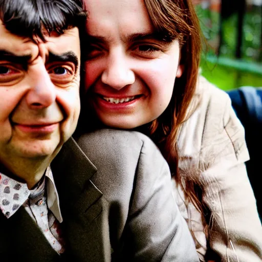 Image similar to A portrait mr bean elizabeth teams up with a teenage mr bean, perfect faces, 50 mm, award winning photography