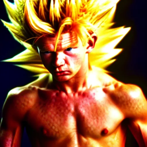 Image similar to uhd candid photo of hyperdetailed young dave mustaine as a super saiyan. correct face, intricate costume, cinematic lighting, photo by annie leibowitz, and steve mccurry.