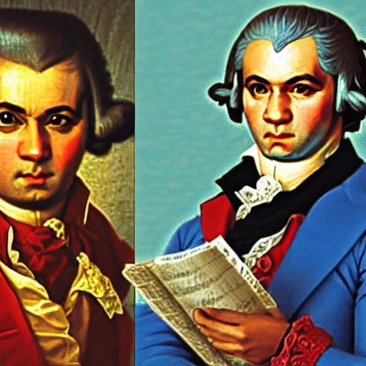 Image similar to mozart and beethoven in a rap band