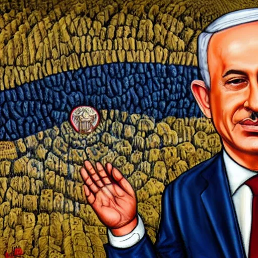 Image similar to benjamin netanyahu's dream conundrum, highly detalied, by michael cheval