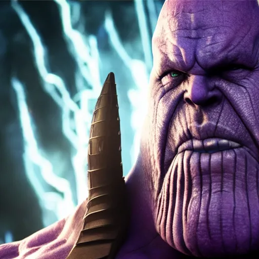 Image similar to Thanos in hell 4K quality photorealism