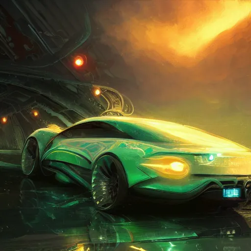 Prompt: solarpunk car, clean energy, green technology, highway, sunny day, futurism, intricate, glow, highly detailed, digital painting, artstation, concept art, smooth, sharp focus, epic landscape, art by akihiko yoshida and tim mcburnie and anato finnstark