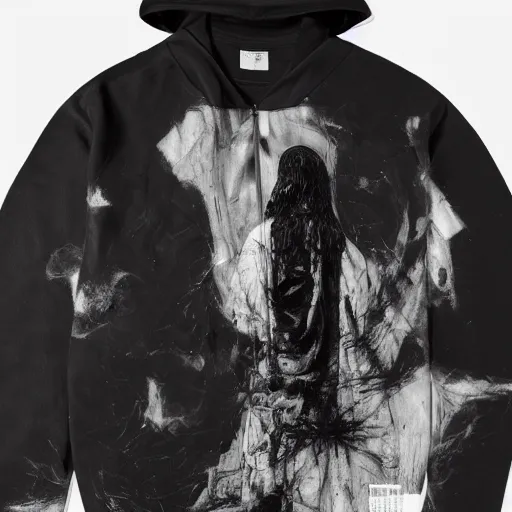 Prompt: jesus in virgil abloh nike hoodie and track pants by nicola samori, jean jacket, off - white style