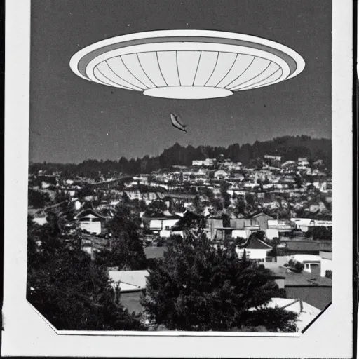 Prompt: vintage photo of a UFO hovering above eureka california