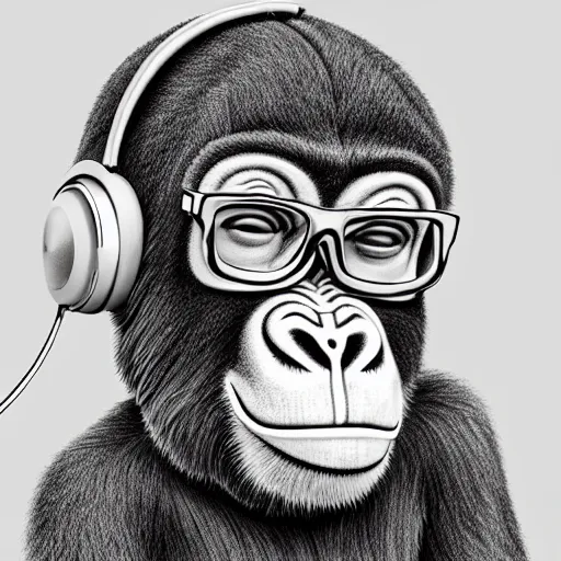 Prompt: stoned ape, headphones and knitted cap, realistic, crayon, extremely detailed, sharp focus, wide view, smooth, digital illustration, by james jean, by rossdraws, frank franzzeta, mcbess, sakimichan, brosmin, danton fadeev, steve simpson