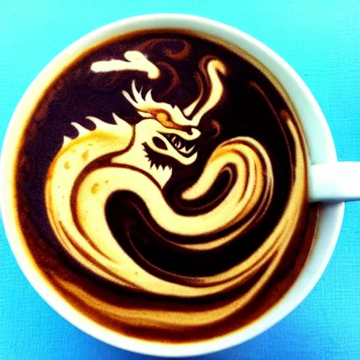 Prompt: photo, latte art of asian dragon, award winning, highly detailed