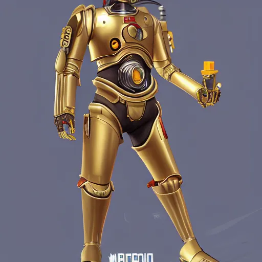 Image similar to c 3 po overwatch hero concept character, trending on artstation