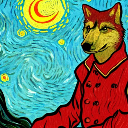 Image similar to communist wolf, retarded wolf, van gogh