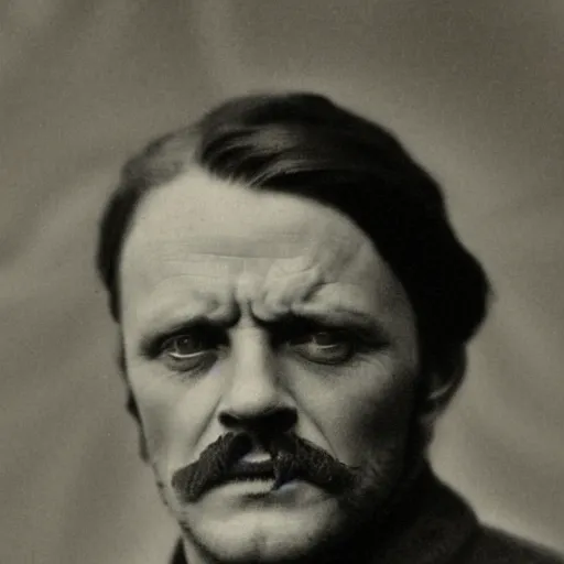 Prompt: headshot edwardian photograph of anthony hopkins, tom hardy, bryan cranston, terrifying, 1 8 9 0 s, british gang member, intimidating, tough, realistic face, 1 9 0 0 s photography, 1 9 0 0 s, grainy, slightly blurry, victorian