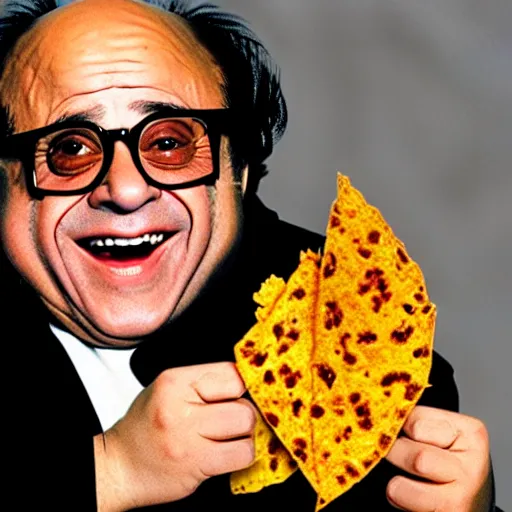 Image similar to danny devito with skin made out of a dorito