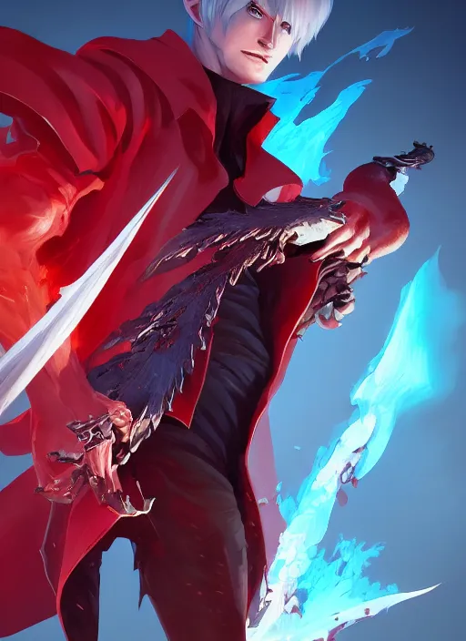 Image similar to dante devil may cry game avatar hero, behance hd by jesper ejsing, by rhads, makoto shinkai and lois van baarle, ilya kuvshinov, rossdraws global illumination