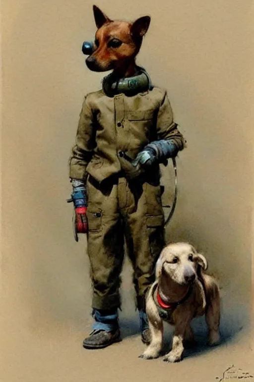 Image similar to (((((1950s boy and his robot box shaped k9 dog. muted colors.))))) by Jean-Baptiste Monge !!!!!!!!!!!!!!!!!!!!!!!!!!!