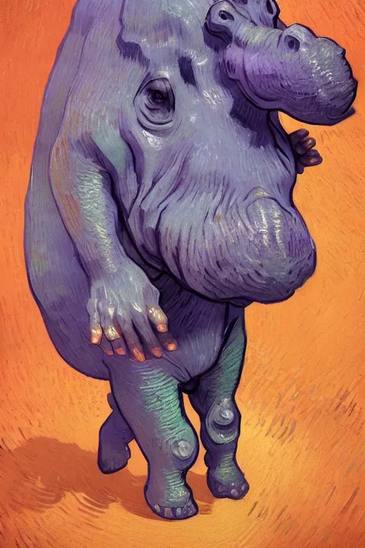 Prompt: vincent van gogh Wearing hippo costume, zx spectrum color palette, anatomy, only two hands, highly detailed, digital painting, artstation, concept art, smooth, sharp focus, illustration, Unreal Engine 5, 8K, art by art by artgerm and greg rutkowski and edgar maxence