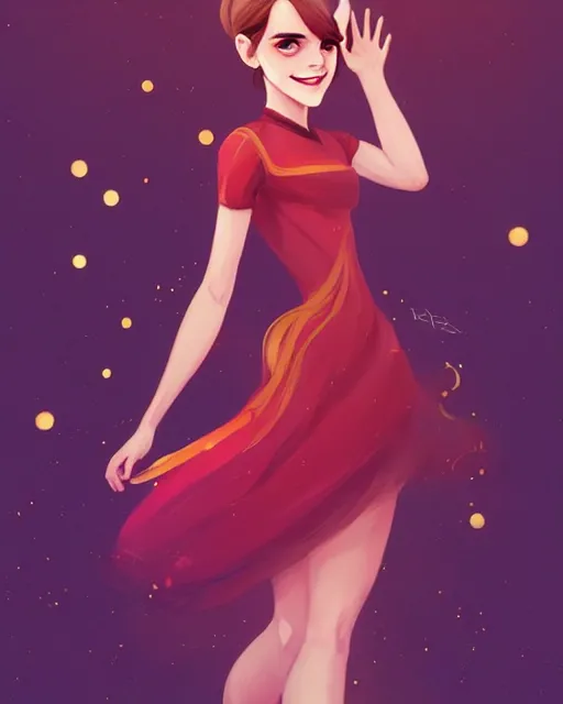 Image similar to beautiful full body Emma Watson smiling, pretty gold and red dress, art by lois van baarle and loish and ross tran and rossdraws and sam yang and samdoesarts and artgerm, digital art, highly detailed, intricate, sharp focus, Trending on Artstation HQ, deviantart, unreal engine 5, 4K UHD image