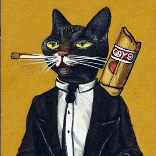 Prompt: a gay cat smoking a cigar