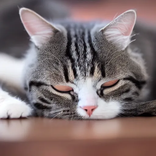 Image similar to close-up photo of a cat sleeping, highly detailed, high quality, HD, 4k, 8k, Canon 300mm, professional photographer, 40mp, lifelike, top-rated, award winning, realistic, sharp, no blur, edited, corrected, trending