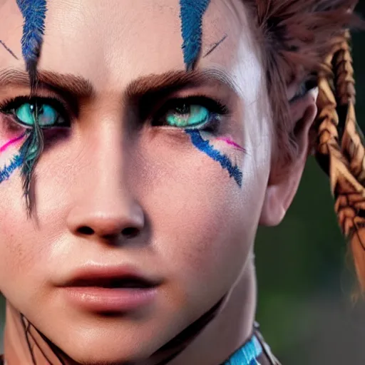 Image similar to aloy of horizon zero dawn in real life , photorealistic , detailed