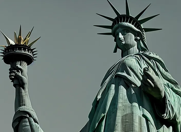 Prompt: what the statue of liberty would look like as a real woman, movie still, 8 k, realistic, award winning portrait