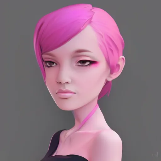 Image similar to Digital 2D, Digital 3D Stylized, Character Design, Character Modeling, Girl, Pink