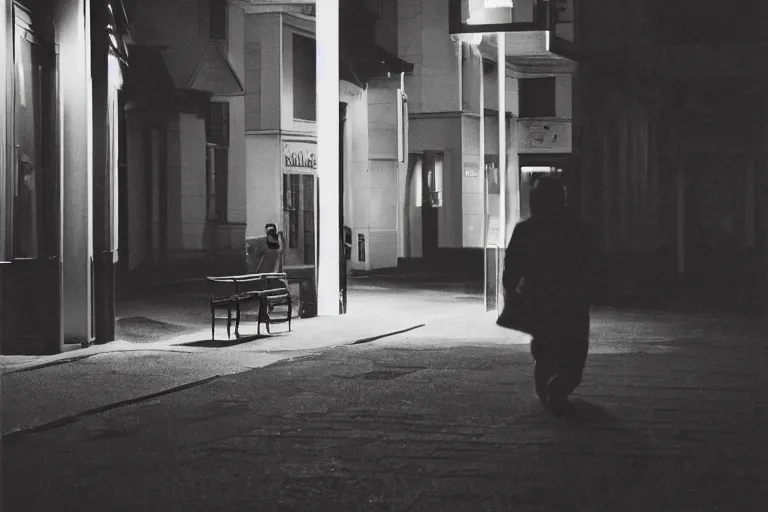 Image similar to street photography, light and shadow effects, golden time, loneliness, quiet, freezing, by matt stuart, elliot erwitt, stephen shore, william eggleston, junku nishimura.