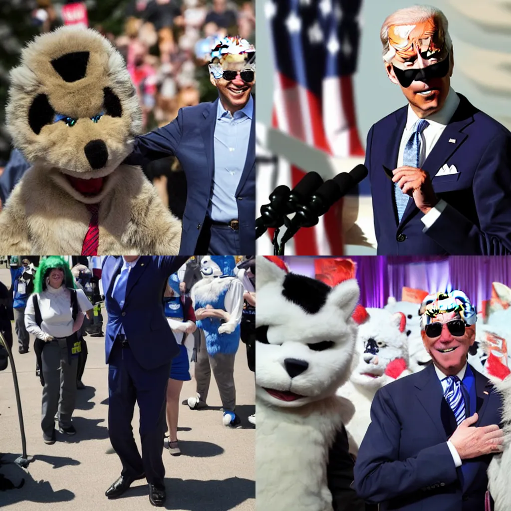 Prompt: Joe Biden at a furry convention