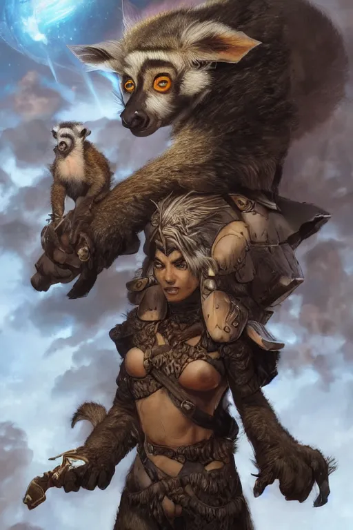 Image similar to portrait of the lemur boar wanderer wearing starstorm (hauberk) by artgerm and Craig Mullins, James Jean, Andrey Ryabovichev, Mark Simonetti and Peter Morbacher 16k