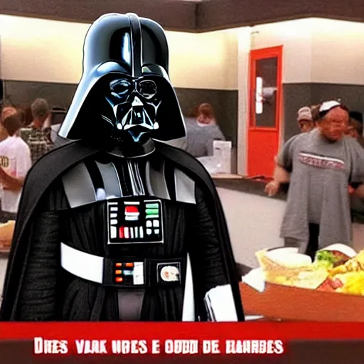 Prompt: Darth Vader takes your orderr at Good Burger